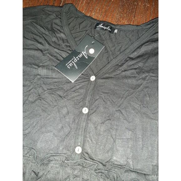 New Size 2XL AMZ PLUS Black Short Sleeve V-Neck Ruffle Shirt Top Blouse - Picture 4 of 4